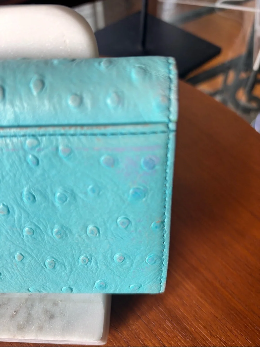 Kate Spade Turquoise Ostrich-Embossed Turn-Lock Wallet